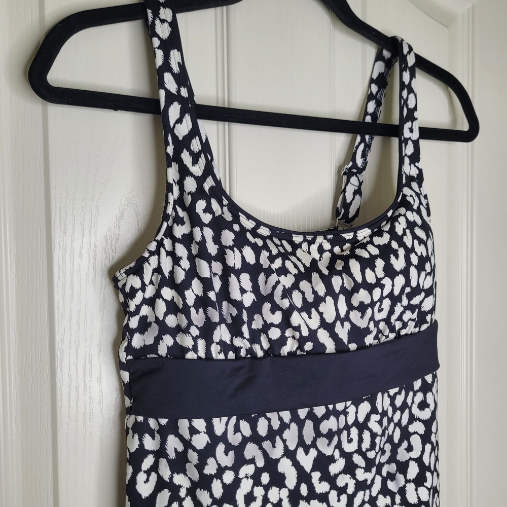 Lands' End Women's Leopard Print Tankini Swim Top Black White Size 6 - Picture 2 of 6
